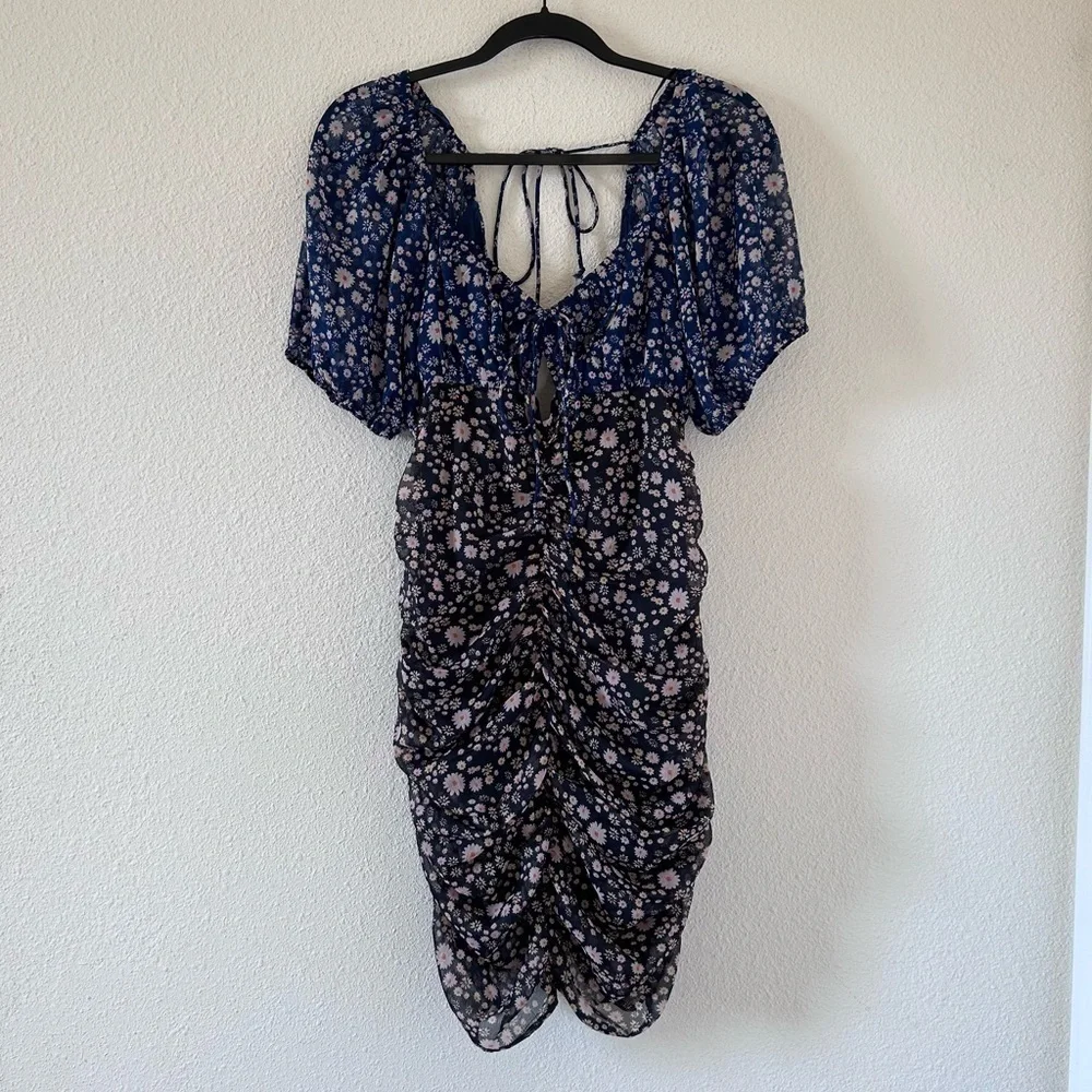Free People Women’s Dress Medium Blue Gray Dixie Floral Print Off Shoulders Date